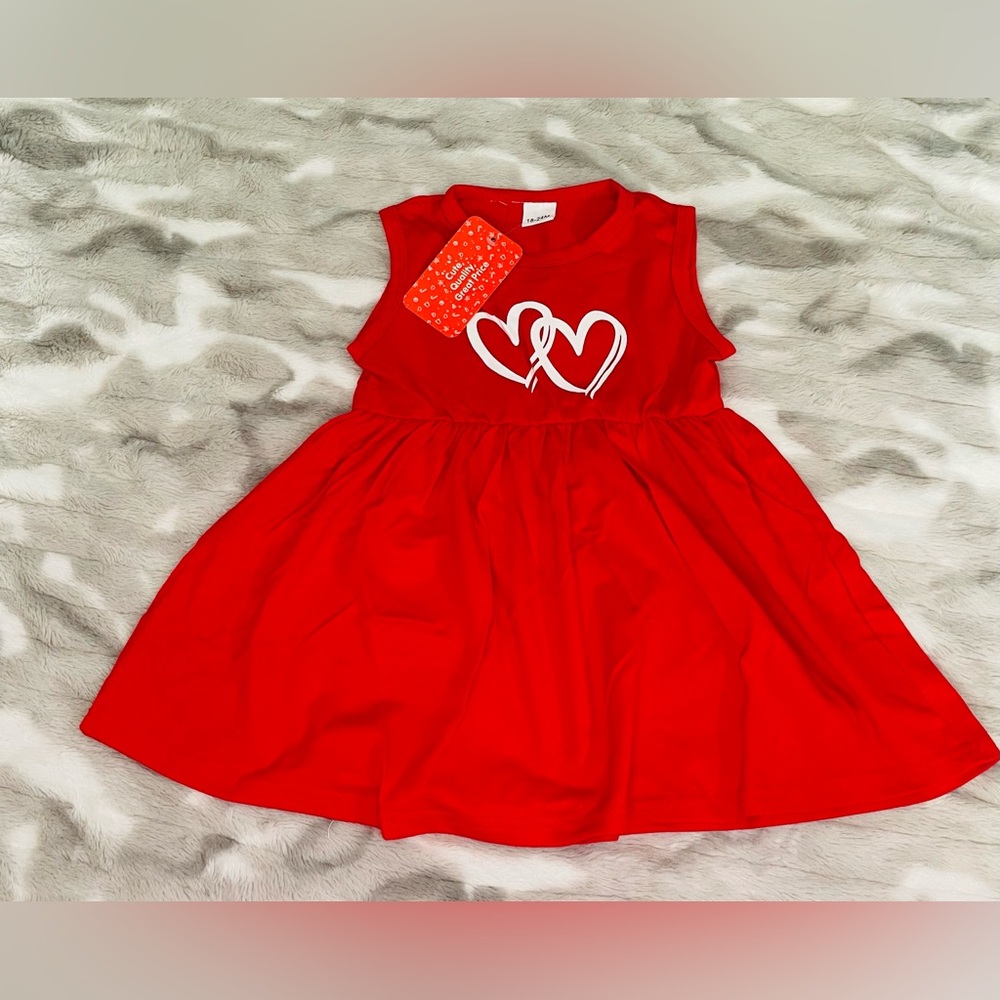 Charming Red Kids Dress with Heart Motif